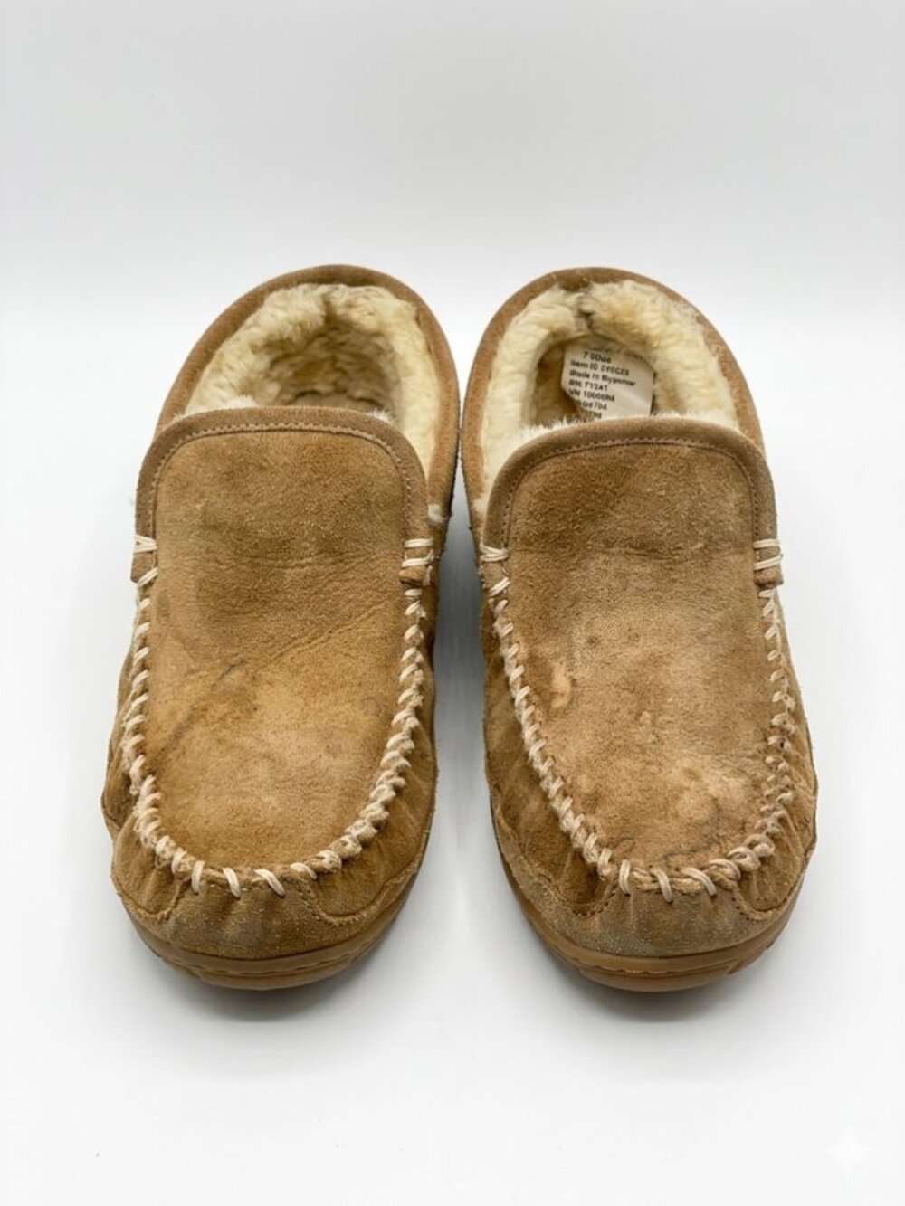 LL BEAN Wicked Good Slippers Womens 9 Wide W Shearling Lined Suede Moccasin Tan
